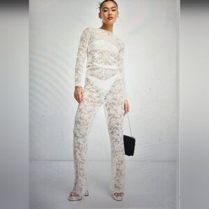 WHITE SHEER LACE PANTS SET
